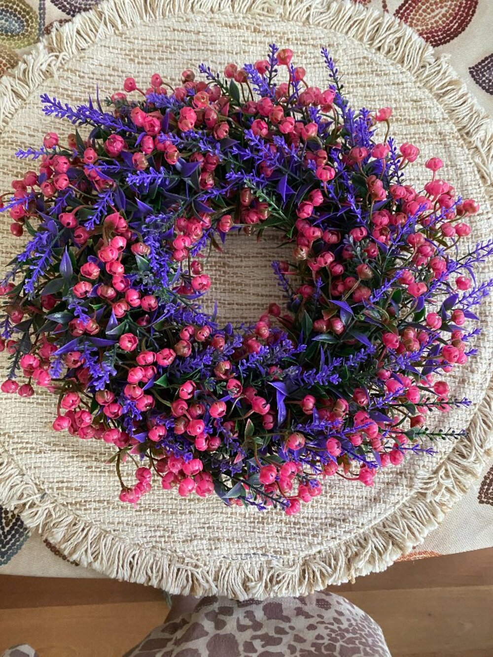 BEAUTIFUL SMALL 12 X 12" ROUND WREATH COLOR PURPLE AND PINK NWT